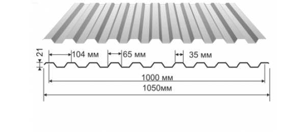 Профнастил оцинкованный С-21 1050x2000 (эконом) купить недорого в Пролетарском