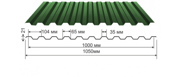 Профнастил зеленый оцинкованный  RAL 6005 С-21 купить недорого в Пролетарском
